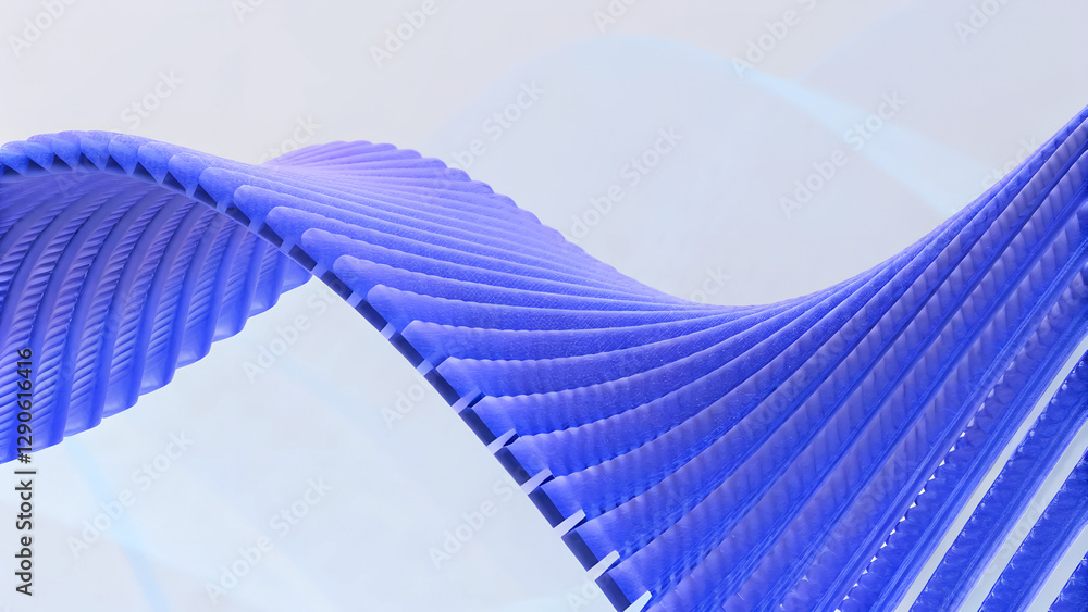 Poster 3d render illustration features a minimal geometric background with a blue wavy shape.