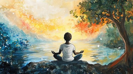 Obraz premium A holistic practitioner offering a guided meditation session, focusing on breathwork and visualization to heal emotional wounds