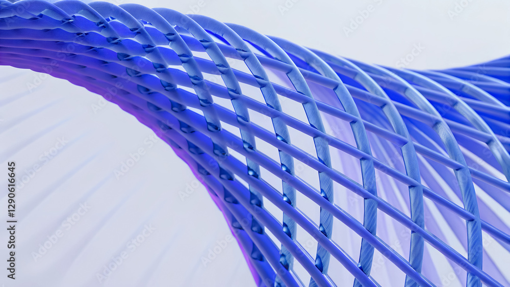 Poster 3d render illustration features a minimal geometric background with a blue wavy shape.