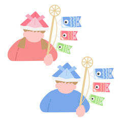 こどもの日　こいのぼり　女の子　男の子　イラストセット