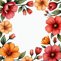 Fototapeta premium Flower frame border, copy space on a side, minimalist watercolor art style