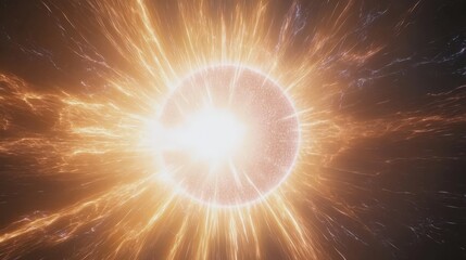 neutron star emitting powerful beams of radiation, surrounded by a dense field of gravitational waves.