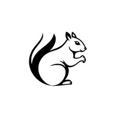 Black and white illustration of a squirrel holding a nut, minimalist design.