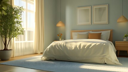 Chic bedroom with sunset ambiance and elegant modern furnishings