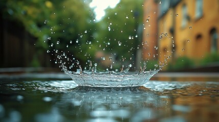 Water splashing action in a tranquil urban park dynamic nature photography clear environment close-up viewpoint capturing the essence of serenity