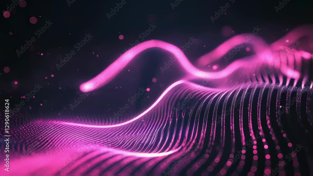Poster futuristic pink digital wave particles on black background. abstract technology visualization. 3d da