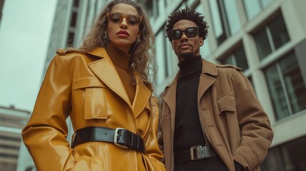 Fototapeta premium bold avant-garde look with oversized blazer worn as dress, cinched with wide belt and paired with high boots