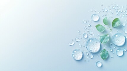 Refreshing water droplets on green leaves nature close-up minimalist background calm environment aesthetic viewpoint wellness concept