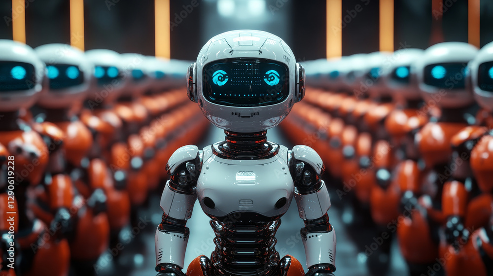 Poster robots set in isometric style. robot and android collection isolated vector machine illustrations. r