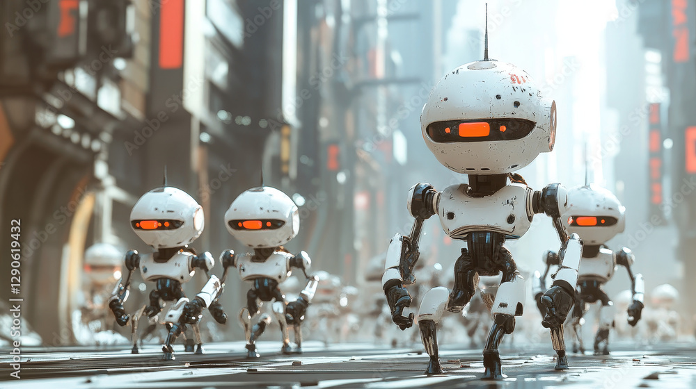 Poster robots set in isometric style. robot and android collection isolated vector machine illustrations. r