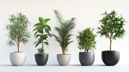 Fototapeta premium Indoor Plants Arranged Elegantly in Decorative Pots Enhancing Modern Living Space Aesthetics