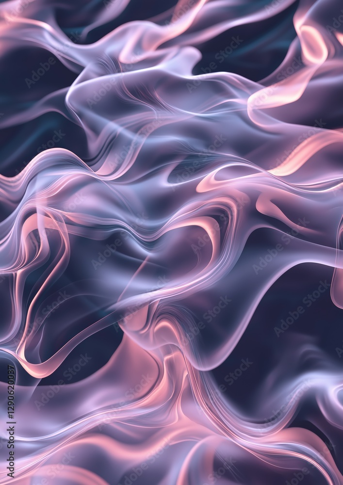 Poster abstract digital art piece that appears to be made up of wavy lines in different shades of pink and 