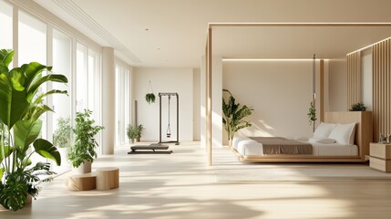 Minimalist Interior Design Featuring Natural Light and Greenery in a Modern Space During the Day
