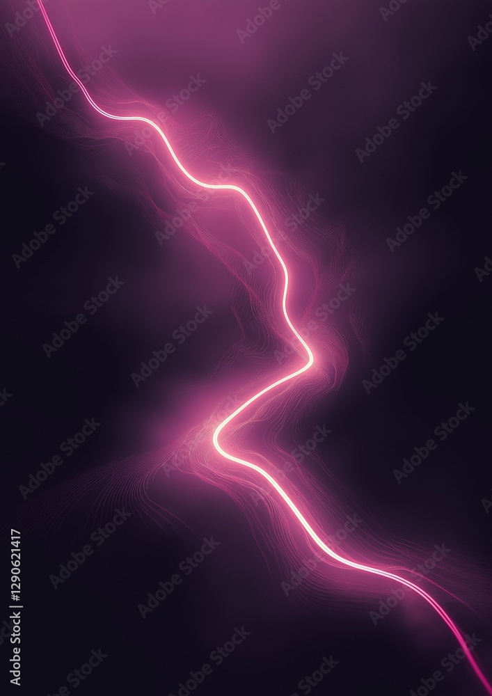 Poster abstract digital art piece with a dark purple background. in the center of the image, there is a lon