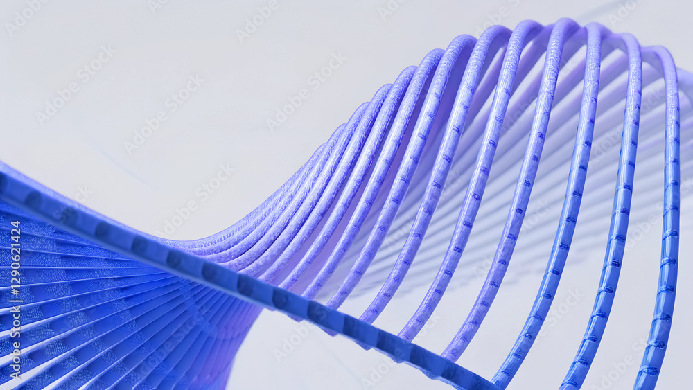 Poster 3d render illustration features a minimal geometric background with a blue wavy shape.