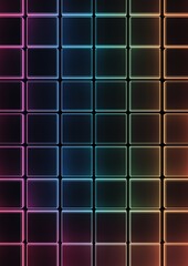 Grid of small square tiles arranged in a grid-like pattern. the tiles are of different colors, including pink, blue, green, orange, and yellow.