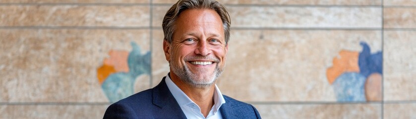 Fototapeta premium Elevate your online presence with a captivating modern personal branding portrait This image showcases a smiling man with an elegant style, perfect for professionals and entrepreneurs Create a