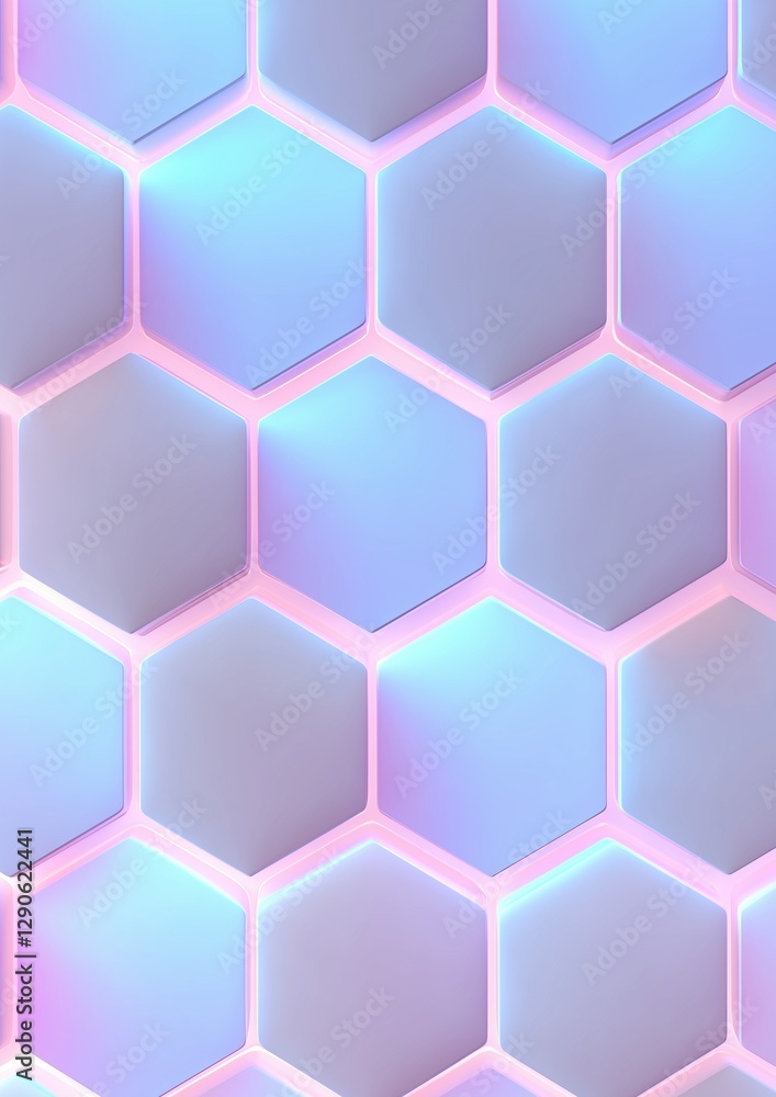 Poster seamless pattern of hexagons in different shades of blue and pink. the hexagons are arranged in a he