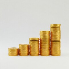 stylized bar graph made from stacks of coins increasing in height from left to right.