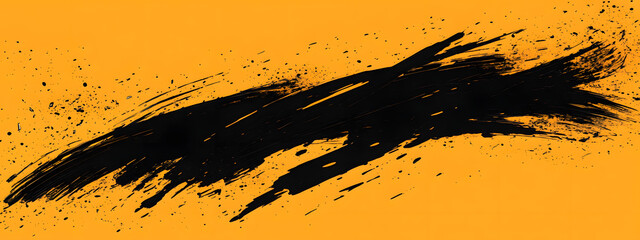 Black brush stroke shape on a yellow-orange background, vector illustration
