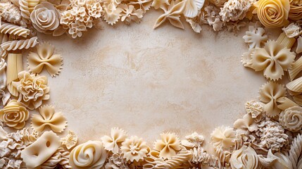 Assorted Pasta Varieties Arranged in a Decorative Circular Pattern