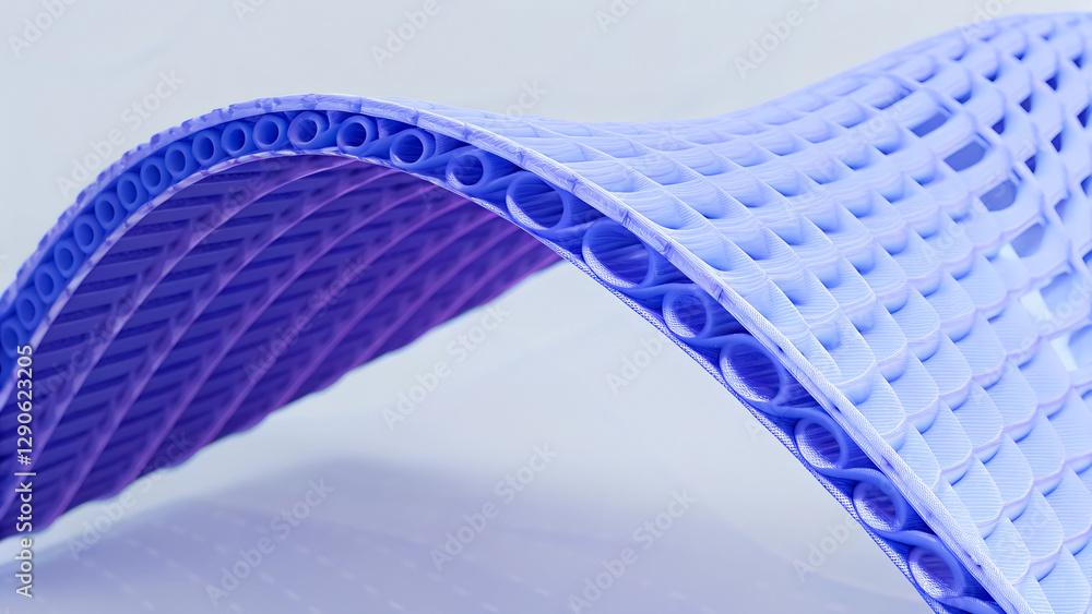 Poster 3d render illustration features a minimal geometric background with a blue wavy shape.