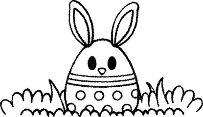 Obraz premium Cute rabbit with decorated egg in grass, perfect for Easter themes