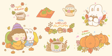 Cute Character in Autumn Set