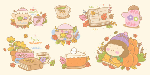 Cute Character in Autumn Set