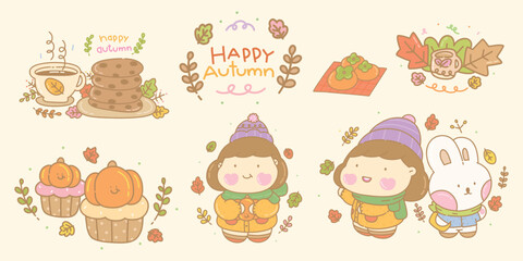Cute Character in Autumn Set