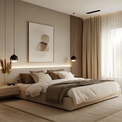Minimalist sanctuary featuring warm sunset light and sophisticated decor