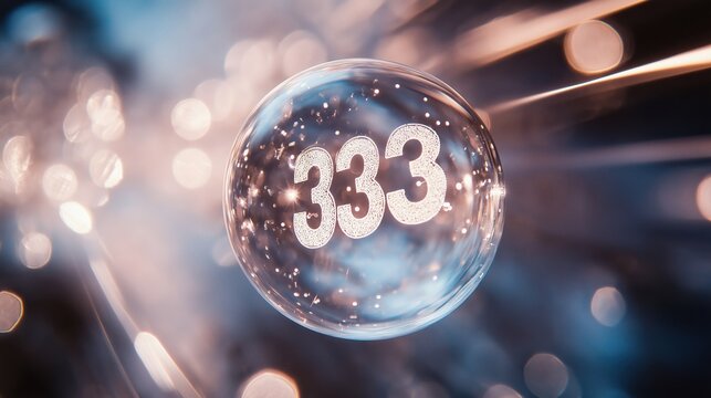 Glowing mystical number 333 surrounded by light, representing its spiritual significance and meanings in a magical setting