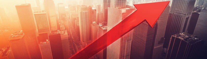 Giant red downward arrow piercing a country s financial district, government debt fallout, economic turmoil, default risk, financial instability