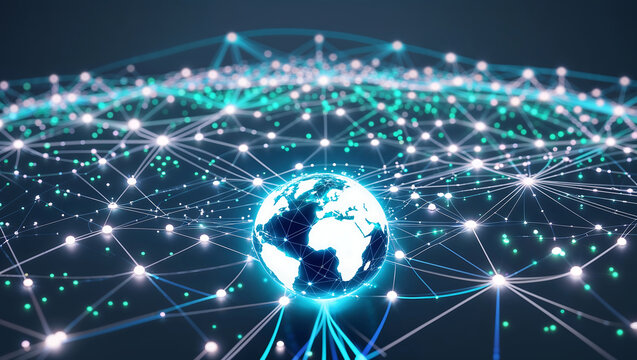 Global network connection concept. Big data visualization. Social network communication in the global computer networks. Internet technology. Business. Science.