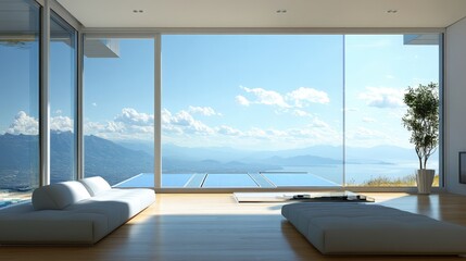 Fototapeta premium solar windows that capture sunlight and convert it into electricity, offering a sustainable energy solution for commercial and residential buildings