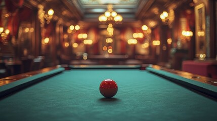 Red ball on pool table in opulent mansion