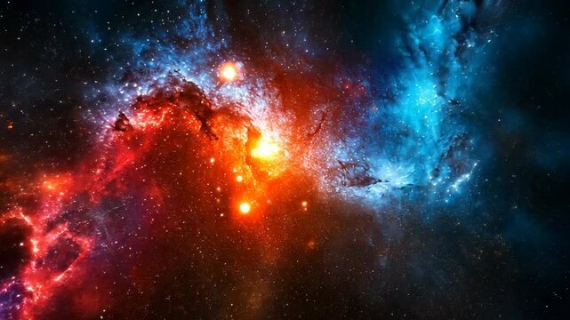 Colorful cosmic nebula with bright stars and swirling gases in deep space