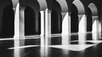 Architectural Arches and Shadows in Monochrome Space Interior