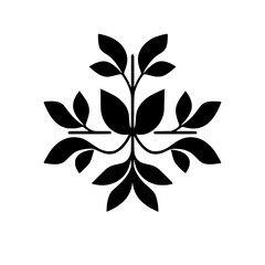Black and White illustration of a symmetrical floral leaf-like pattern with leaves.