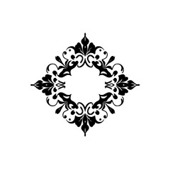 Elegant ornate black and white floral pattern, symmetrical design and center, artistic, classic, damask.