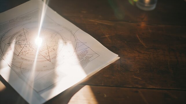 Detailed numerology chart highlighting life path calculations with sunlight illuminating the symbols