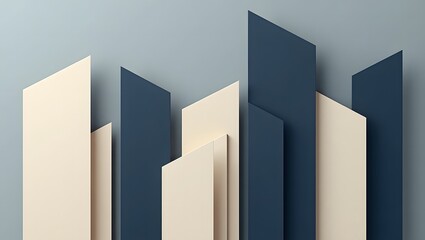Abstract Geometric Design with Blue and Beige Shapes on Gray Background