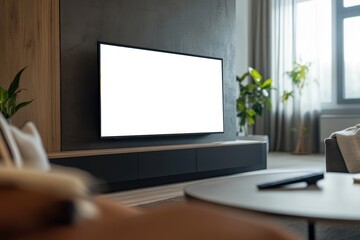 Modern electronics showcase smart tv display in a minimalist living room setting bright and inviting atmosphere contemporary design