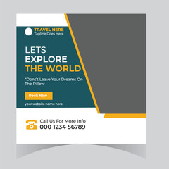 Travel tour adventure vacation social media post design and web template and square flyer design