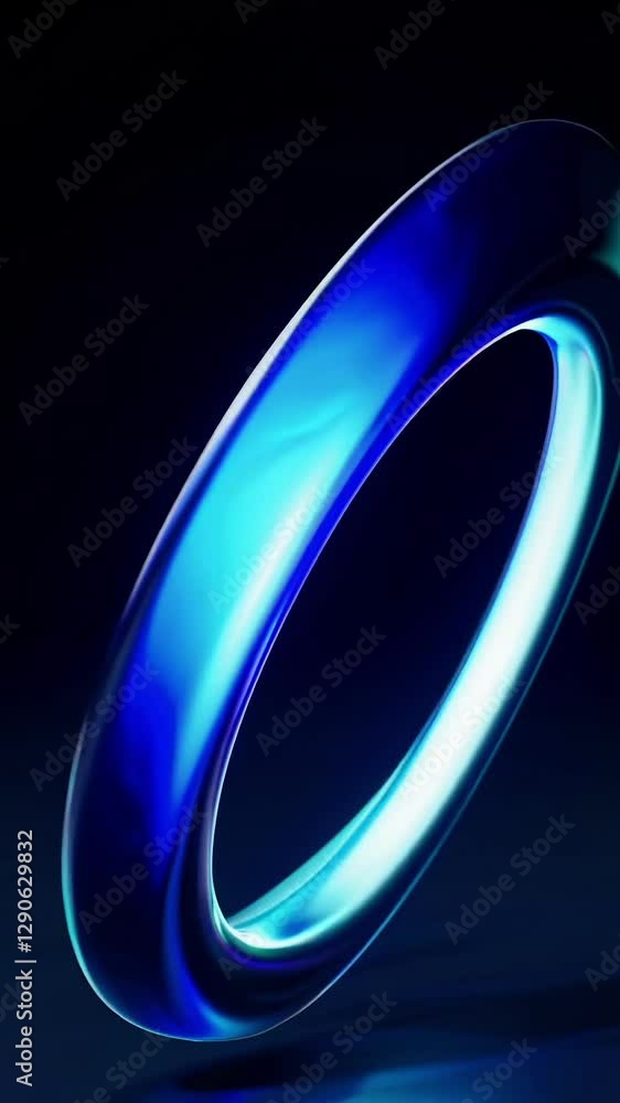 Poster rotating neon light ring in dynamic motion against dark background
