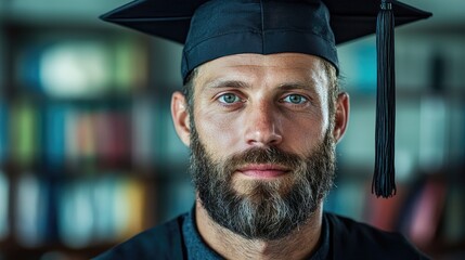 Fototapeta premium Graduate Man Portrait Library Bookshelf Education