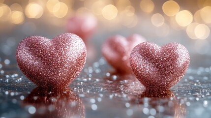 Fototapeta premium Romantic hearts on glitter background