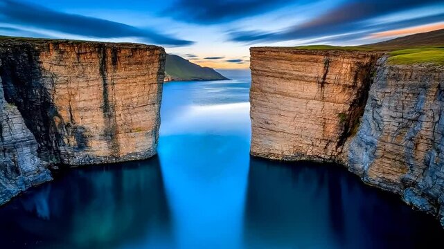 Cliffs at Ei&eth;i Tangor, Faroe Islands at Golden Hour