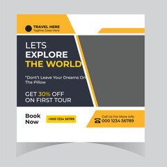 Travel tour adventure vacation social media post design and web template and square flyer design