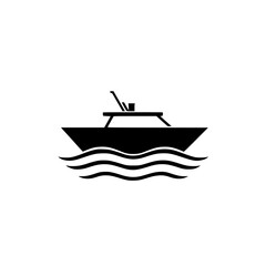 Black silhouette of a boat sailing over waves in a minimalistic style.
